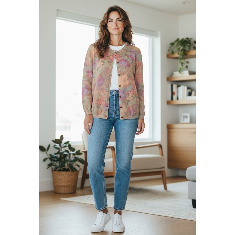 CLAUDIO FERRETTI vintage floral knit cardigan sweater size M Wool & Lana Italy - Picture 2 of 10